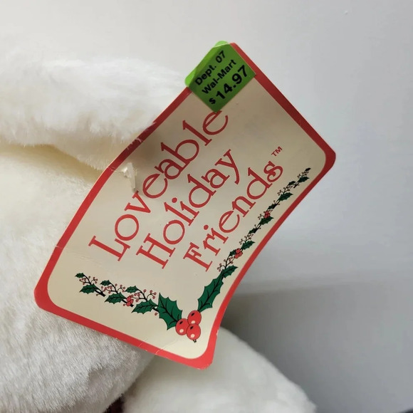 "Vintage T.L. Toys Loveable Holiday Friends Christmas Bear White Plush Male Bear - Picture 14 of 15
